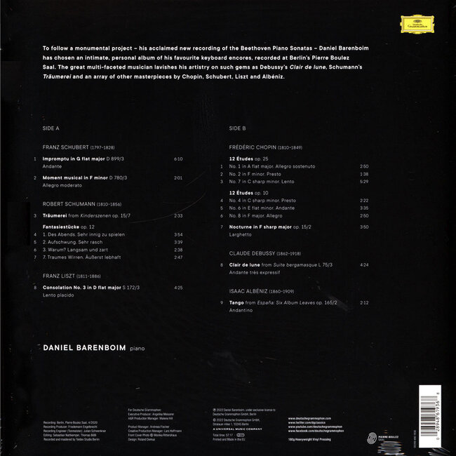 Daniel Barenboim Encores (Albéniz, Chopin, Debussy, Liszt, Schubert, Schumann)= HQ 180g vinyl reissue=