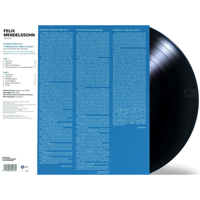 Mendelssohn A Midsummer Night's Dream (Op 61 ) (Otto Klemperer, Philharmonia Chorus)(  reissue vinyl LP )