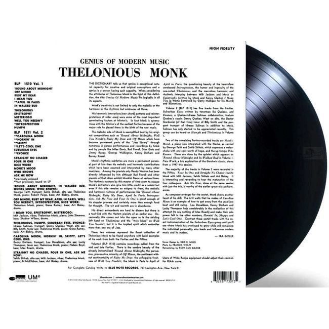 Thelonious Monk Genius of Modern Music ( Blue Note 75th reissue vinyl LP )