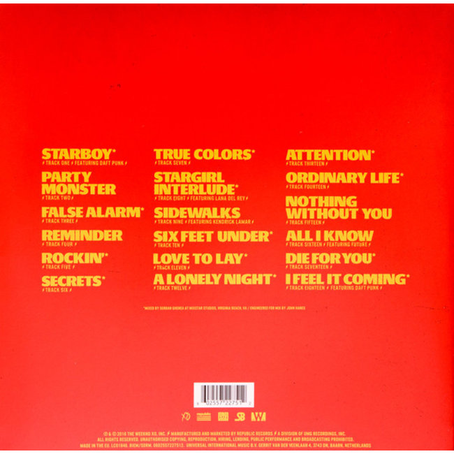 Weeknd, the Starboy (red transparent vinyl 2LP )