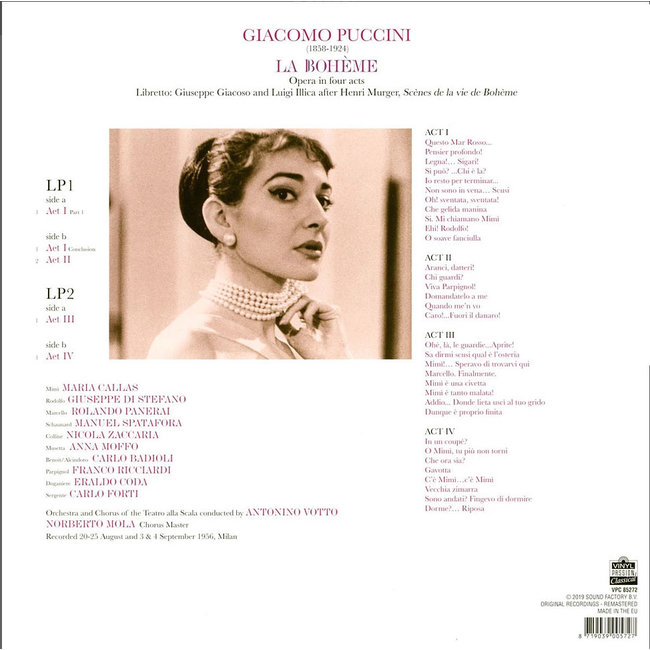 Maria Callas Puccini: La Boheme ( supported by  Moffo and Di Stefano ) ( 180g vinyl 2LP )