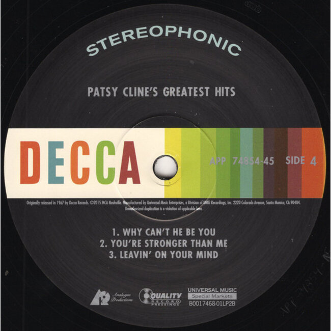 Patsy Cline Greatest Hits (200g vinyl 45rpm 2LP )