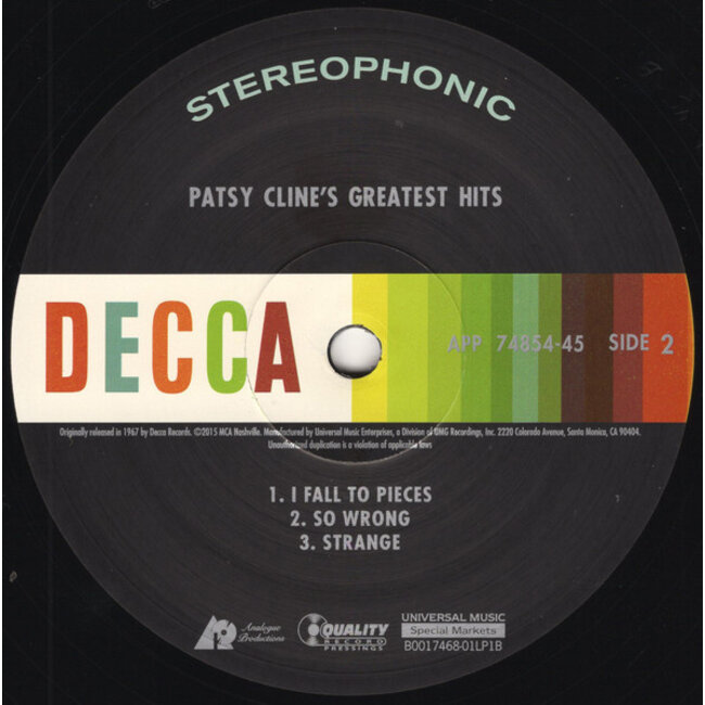 Patsy Cline Greatest Hits (200g vinyl 45rpm 2LP )