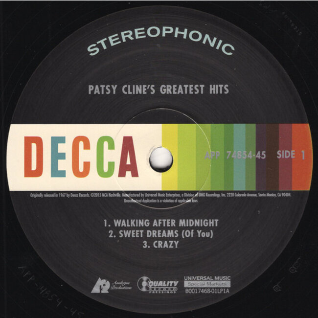 Patsy Cline Greatest Hits (200g vinyl 45rpm 2LP )