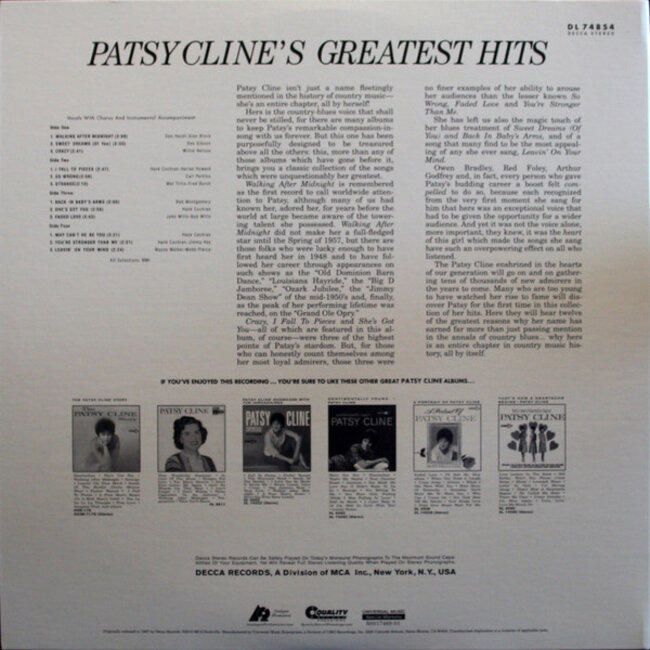 Patsy Cline Greatest Hits (200g vinyl 45rpm 2LP )