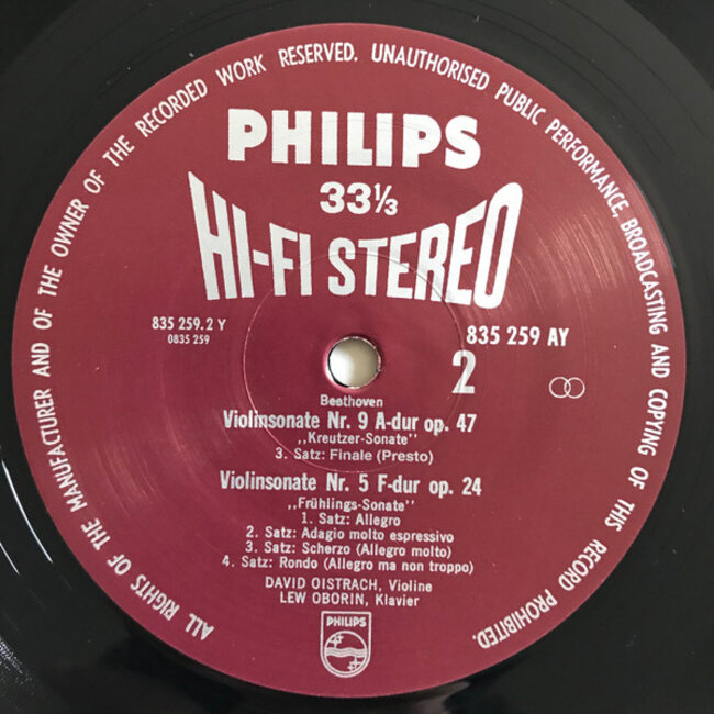 Beethoven, L Van Violin Sonatas no 5&9 ( David Oistrach, Lev Oborin) HQ vinyl