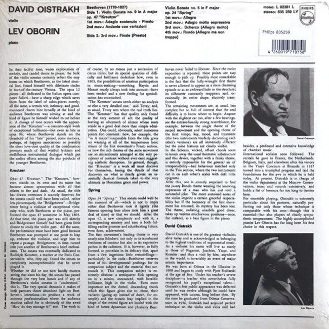 Beethoven, L Van Violin Sonatas no 5&9 ( David Oistrach, Lev Oborin) HQ vinyl