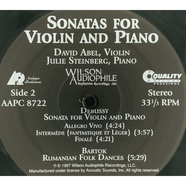 David Abel & Julie Steinberg Sonatas For Violin & Piano (Debussy/Brahms/Bartok )(HQ vinyl)