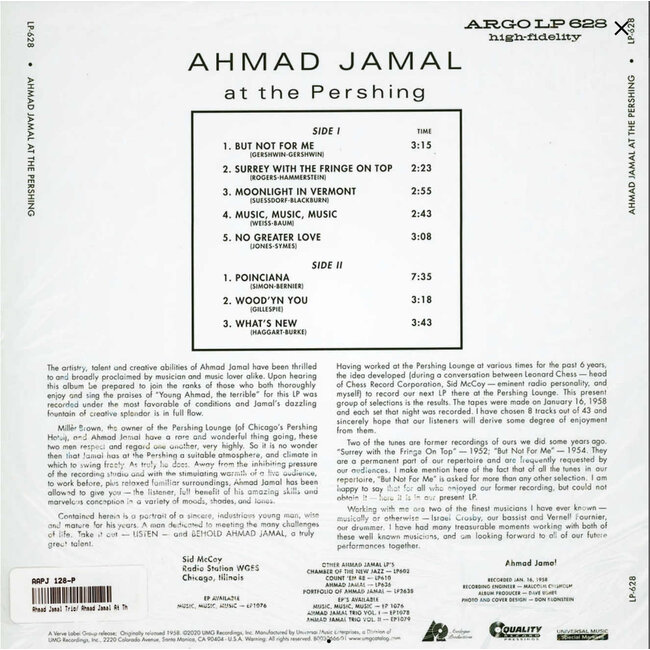 Ahmad Jamal/Trio But Not For Me ( At the Pershing ) ( HQ 180g vinyl LP )