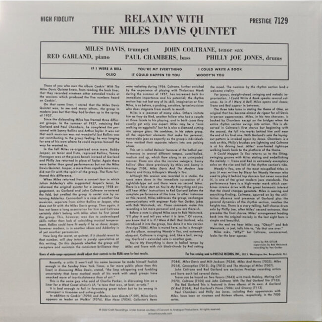 Miles Davis Relaxin With The Miles Davis Quintet ( HQ 180g vinyl LP )