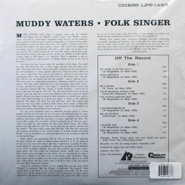 Muddy Waters Folk Singer(45rpm HQ vinyl 2LP )