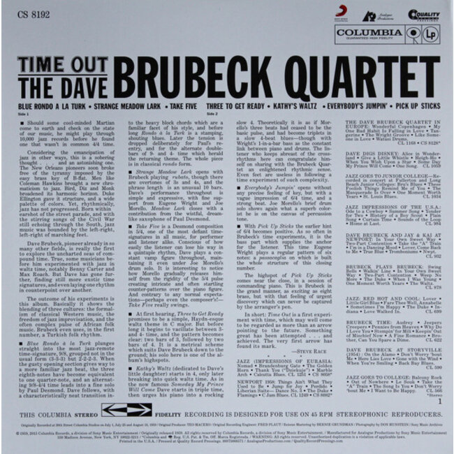 Dave Brubeck /Quartet  Time Out ( HQ 200g vinyl 33rpm LP )