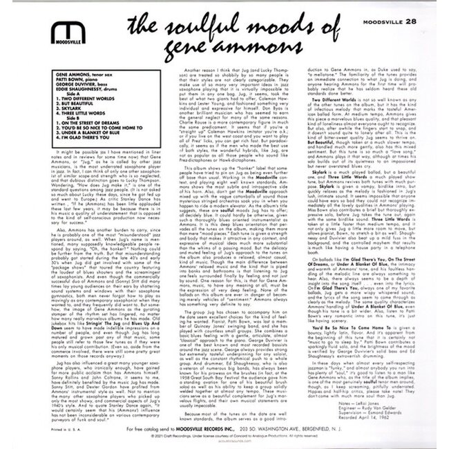 Gene Ammons Soulful Moods of ( HQ 200g vinyl 33rpm LP )