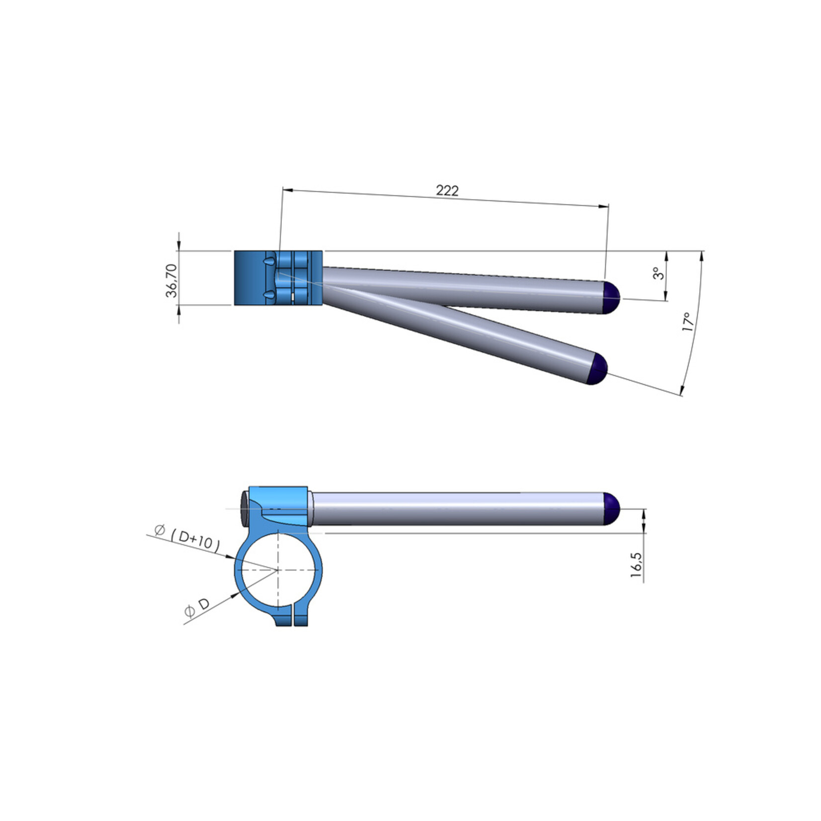 PP Tuning Clip-Ons Handlebars 55mm Type Verstelbaar Zwart Geanodiseerd