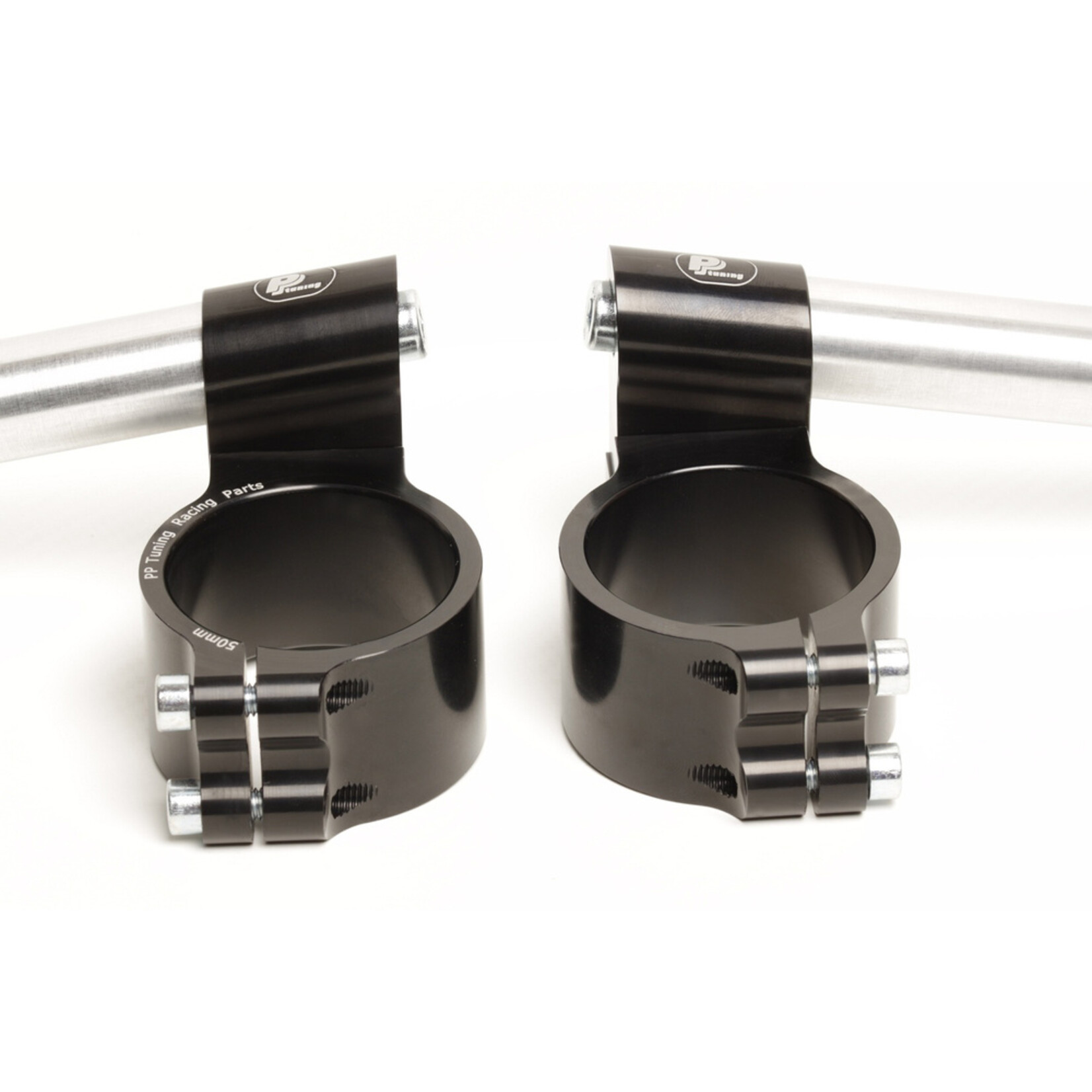 PP Tuning Clip-Ons Handlebars 52mm Type Verhoogd (Raised) 28mm Zwart Geanodiseerd