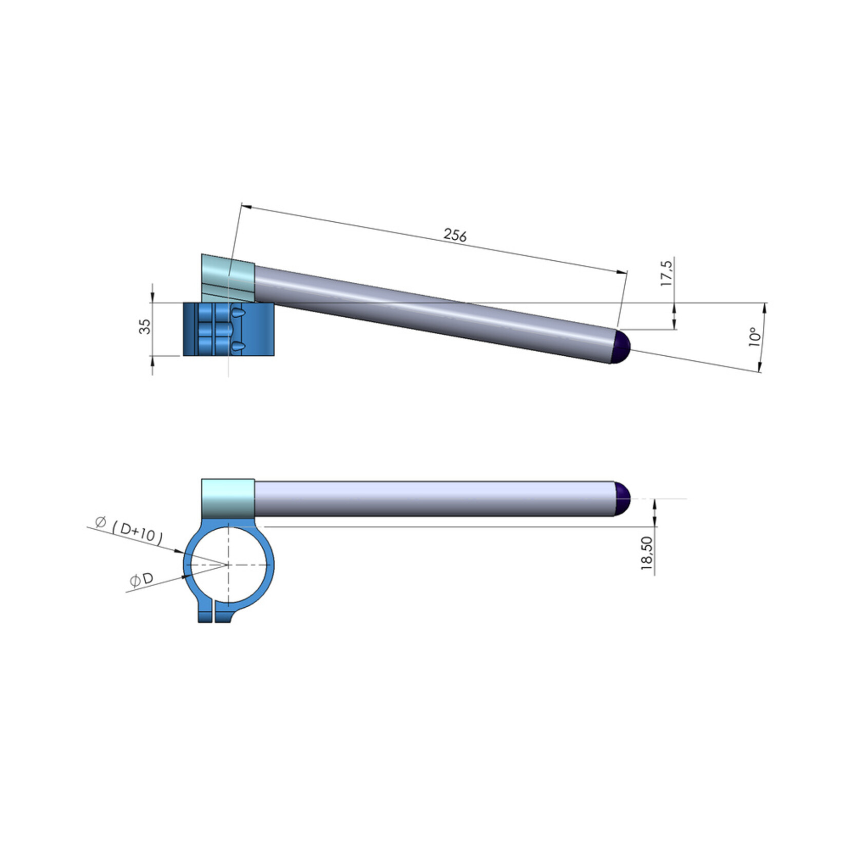 PP Tuning Clip-Ons Handlebars 52mm Type Verhoogd (Raised) 28mm Zwart Geanodiseerd