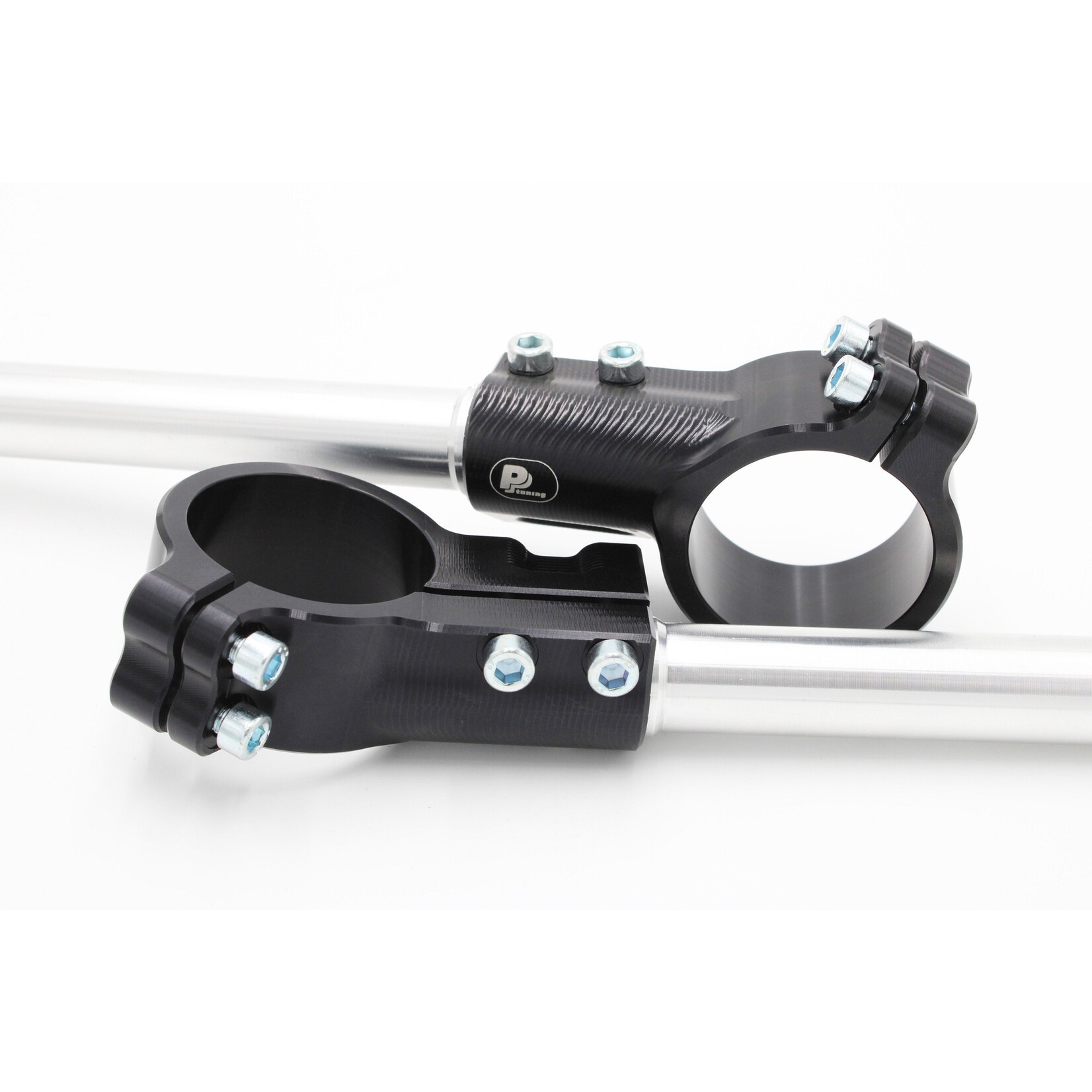 PP Tuning Motorcycle clip‑on handlebars Ø 55 mm, with adjustable grip inclination, Offset 12mm,black, type AGO – art.nr. 55AGO