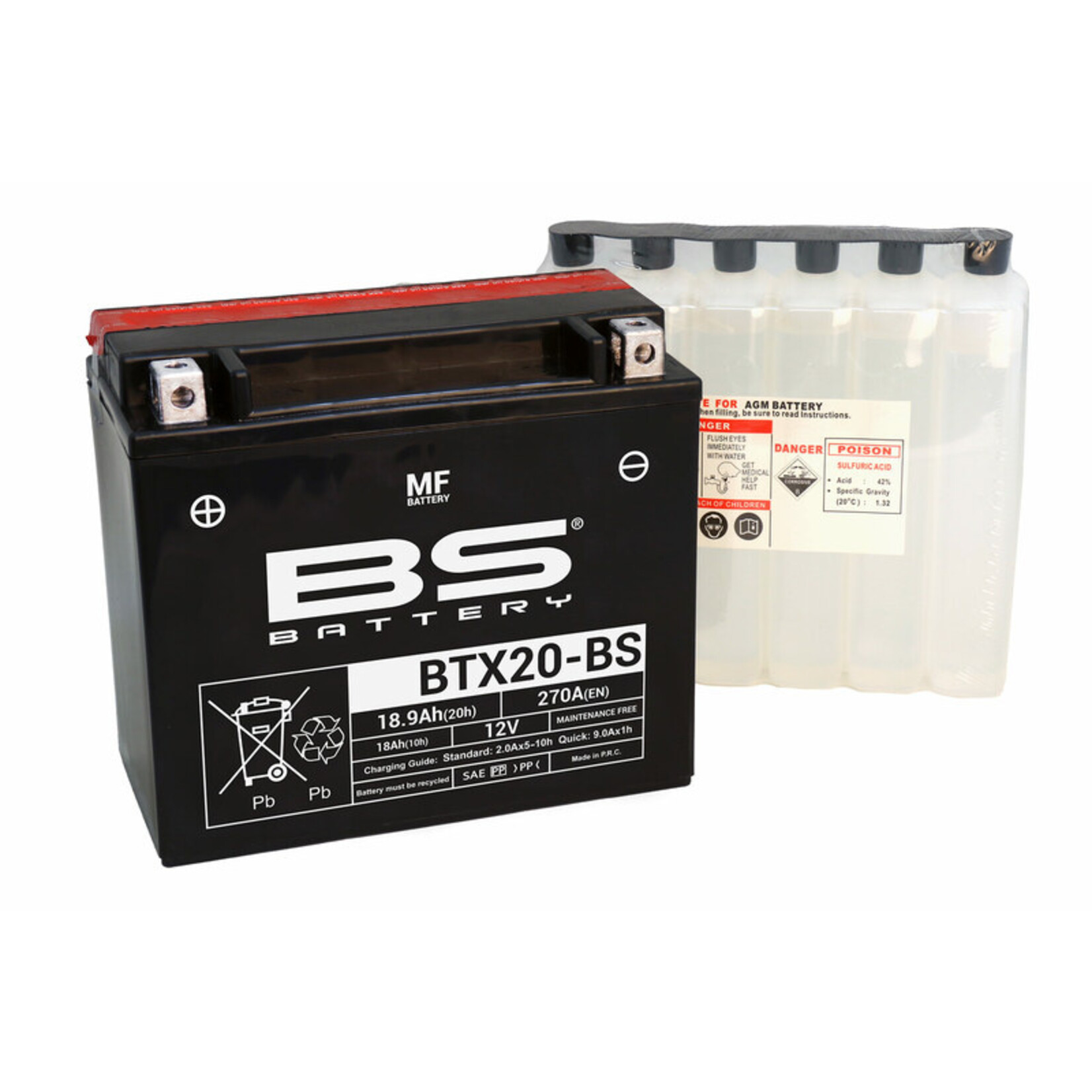 BS BATTERY Accu Onderhoudsvrij met zuurpakket - BTX20-BS