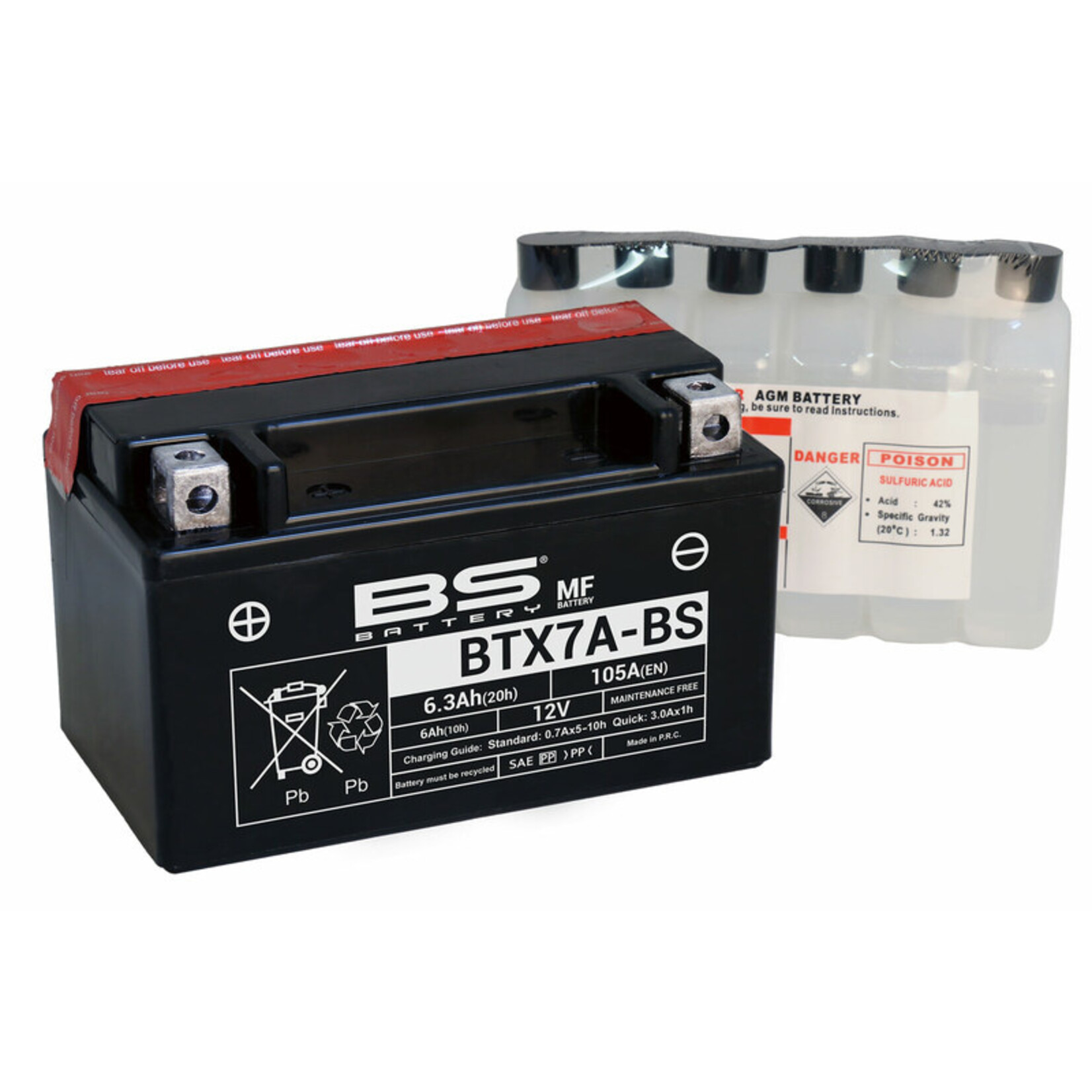 BS BATTERY Accu Onderhoudsvrij met zuurpakket - BTX7A-BS