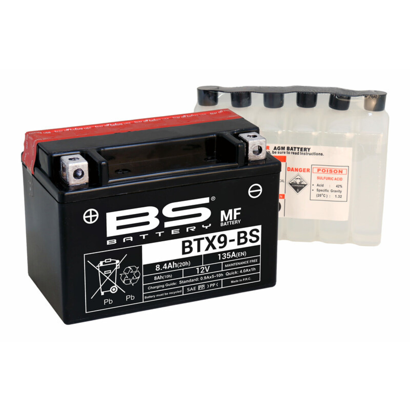 BS BATTERY Accu Onderhoudsvrij met zuurpakket - BTX9-BS