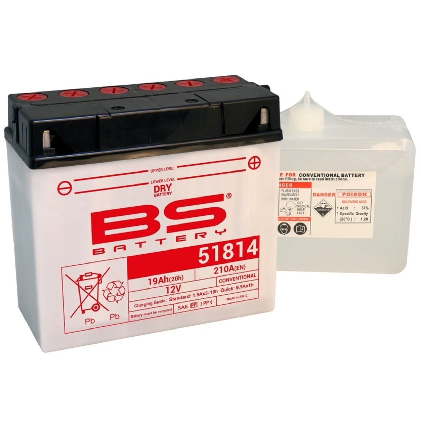 BS BATTERY Accu Conventioneel met zuurpakket - 51814 (12C16A-3B)