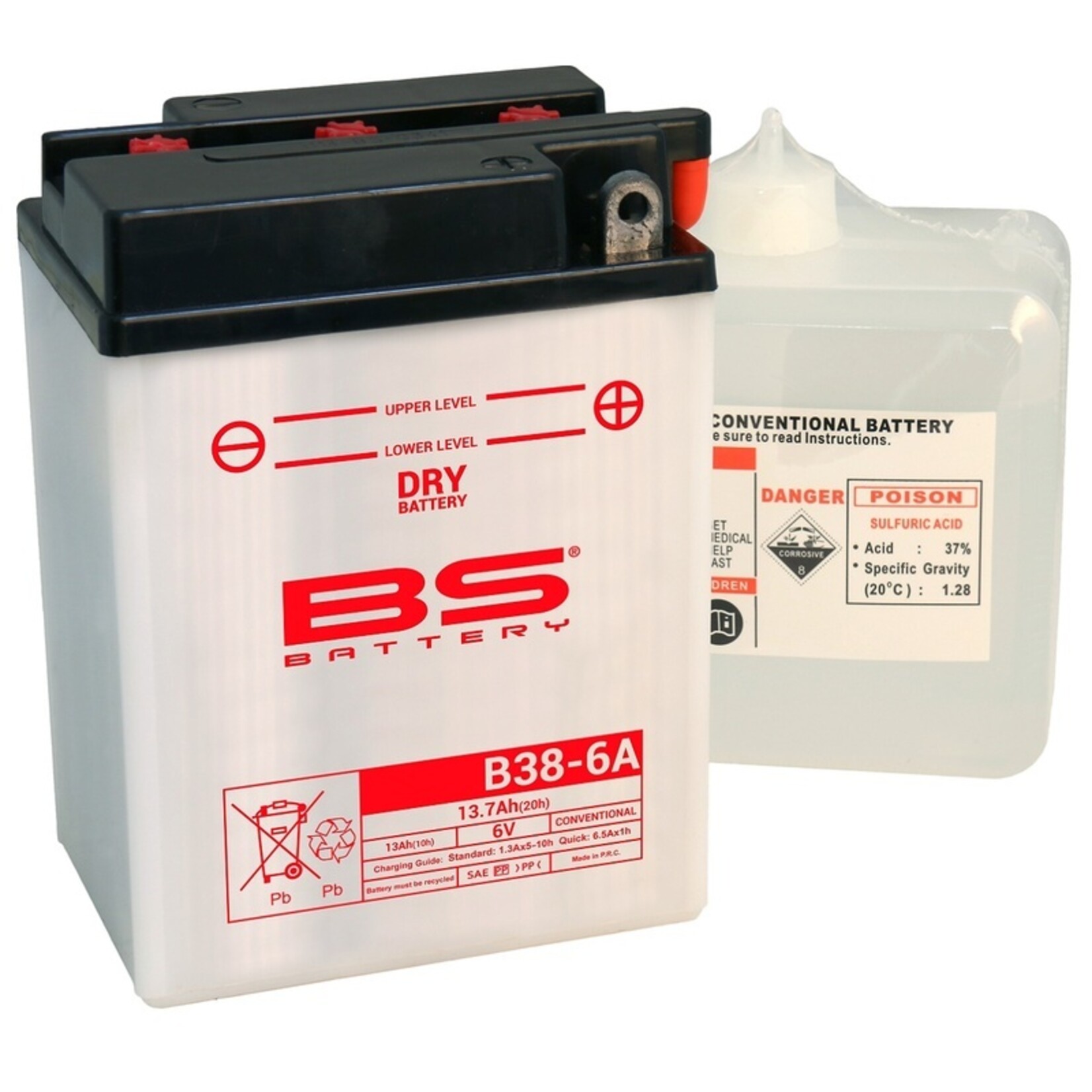 BS BATTERY Accu Conventioneel met zuurpakket - B38-6A