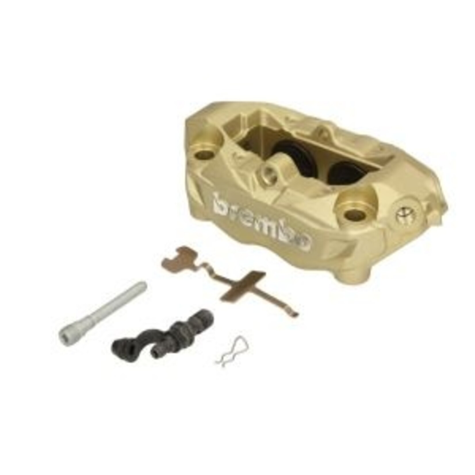Brembo Racing Brembo Racing M4, 4-zuiger, 100 mm, goud. Ontwikkeld voor constante remkracht en thermische stabiliteit.