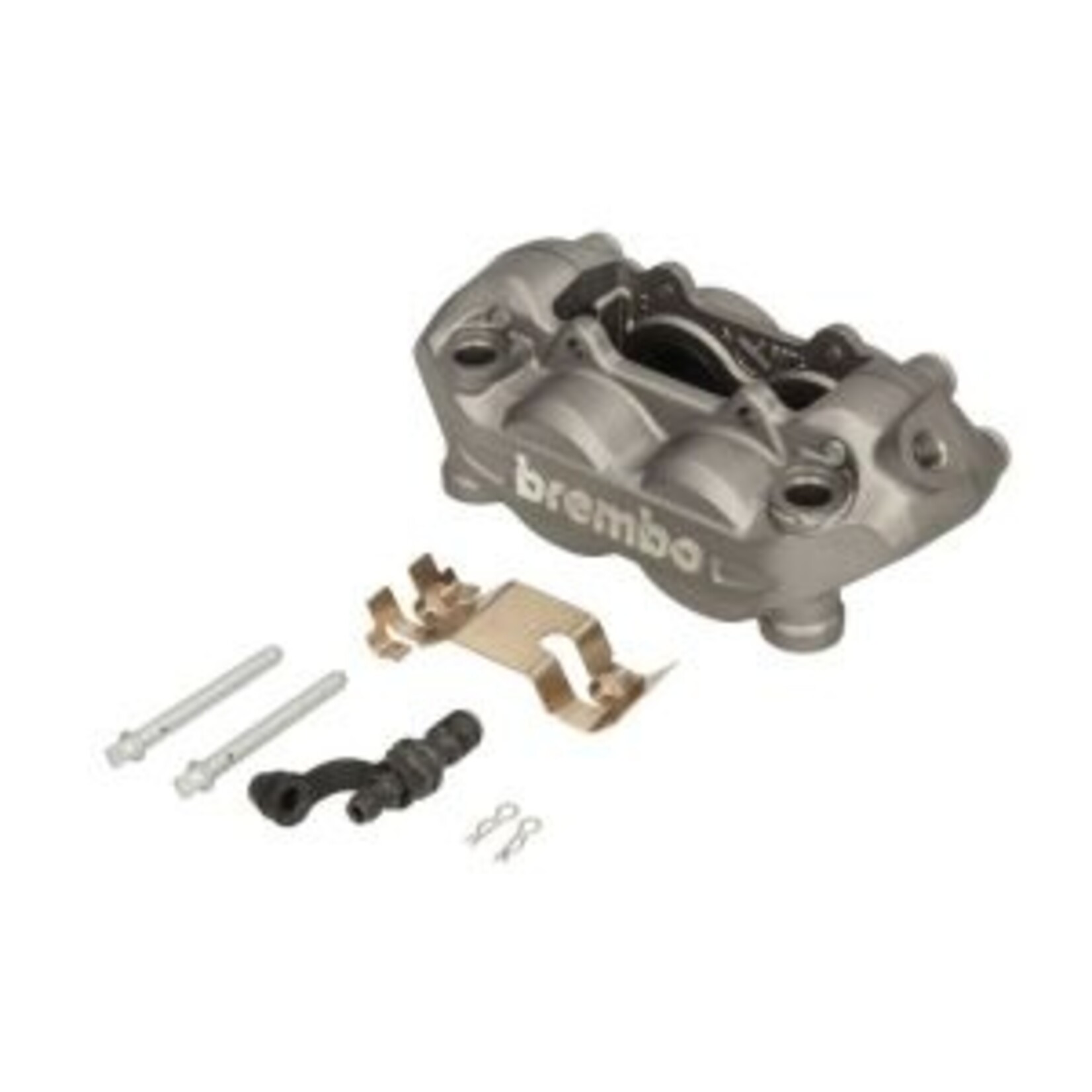 Brembo Racing Brembo Racing M4, 4-zuiger, 100 mm, titanium. Ontwikkeld voor constante remkracht en thermische stabiliteit.