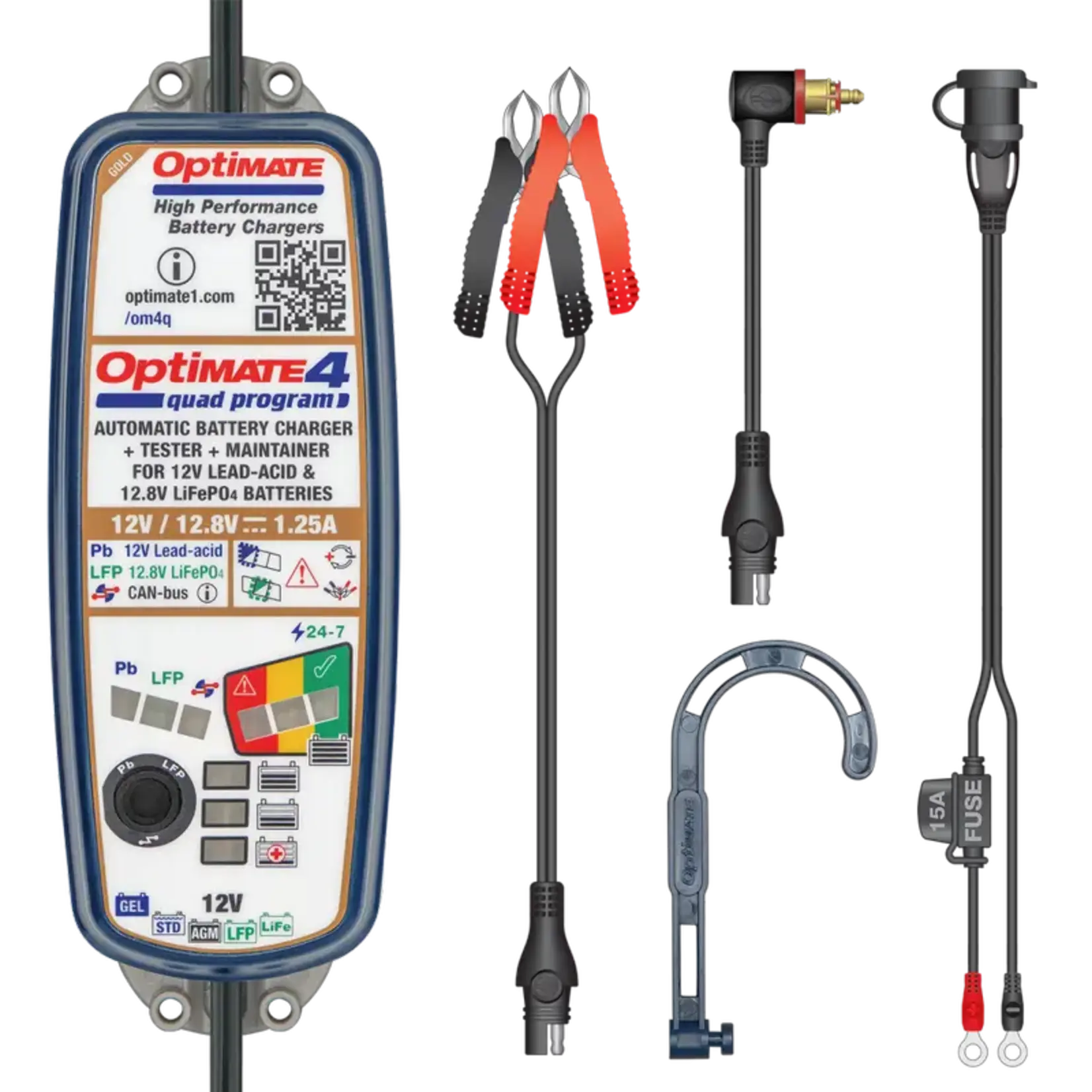 Optimate Tecmate 4 Quad Program 12V 1.25A met CAN-bus Acculader