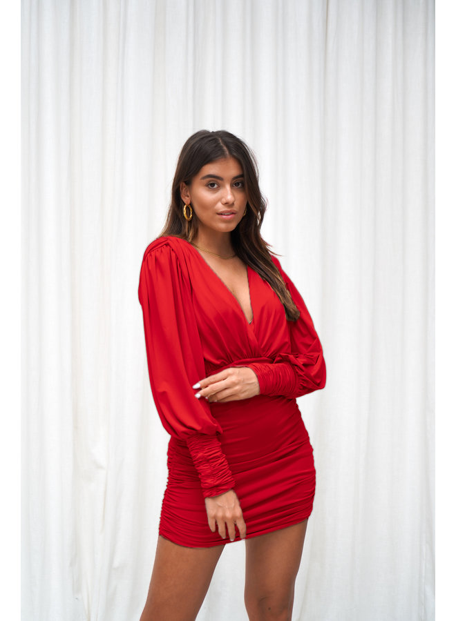 Geplooide jurk rood - Lucy