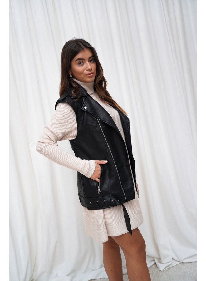 Biker gilet leatherlook zwart