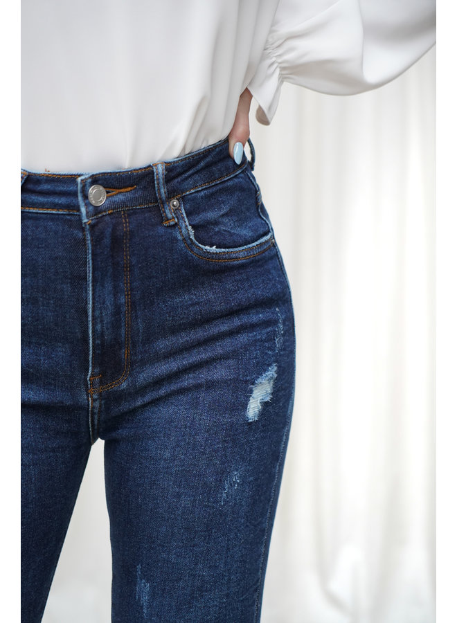 Skinny jeans high waist donker blauw met destroyed details