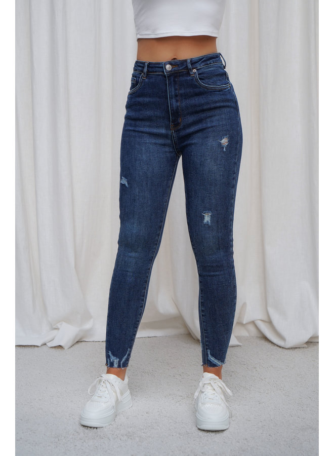 Skinny jeans high waist donker blauw met stretch