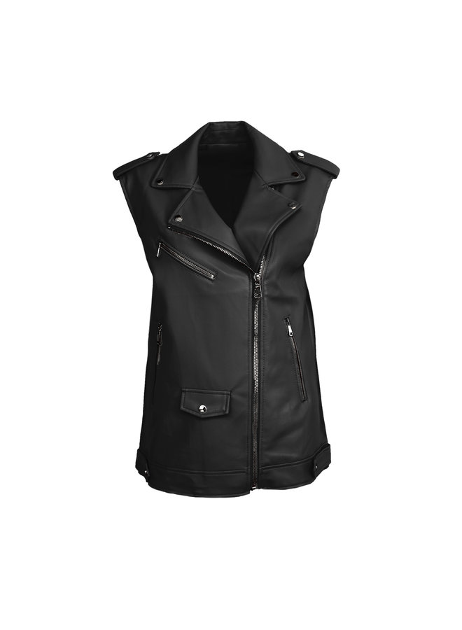 Biker gilet leatherlook zwart