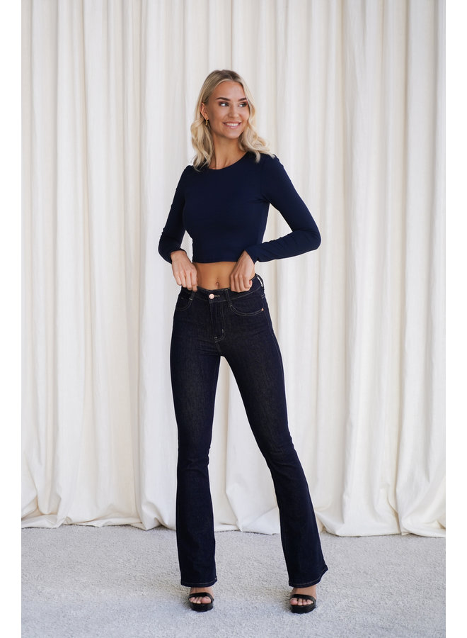 Flared jeans donker blauw met stretch