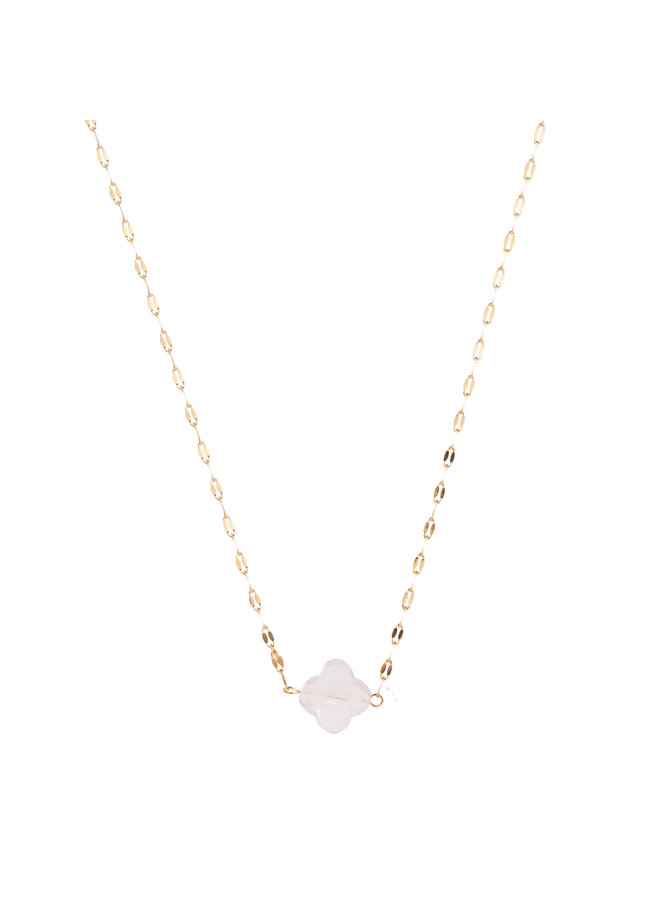 Ketting goud met roze klavertje