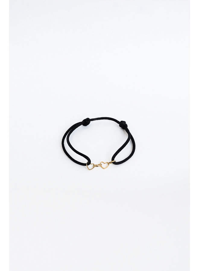 Armband zwart satijn met gouden hart