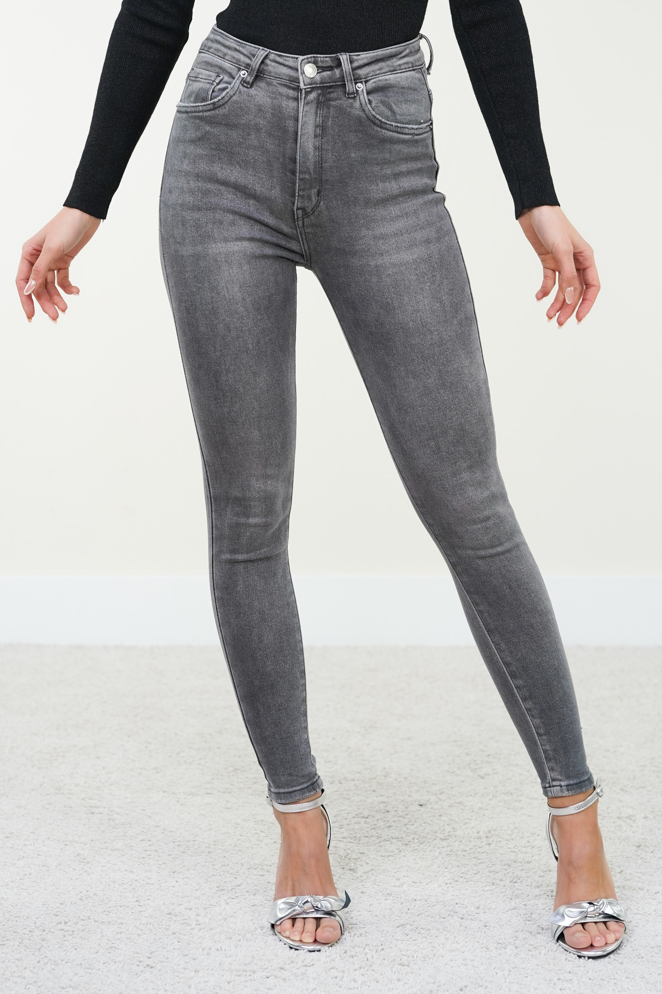 Skinny jeans met mid waist model en stretch grijs | Esuals.nl - Esuals