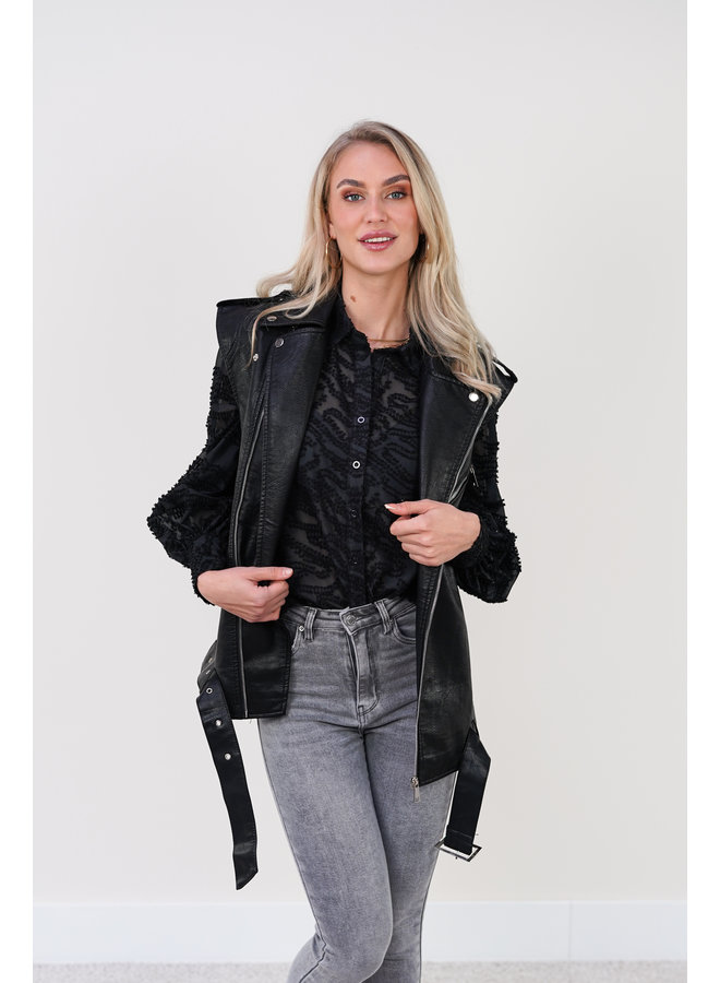 Biker gilet leatherlook zwart