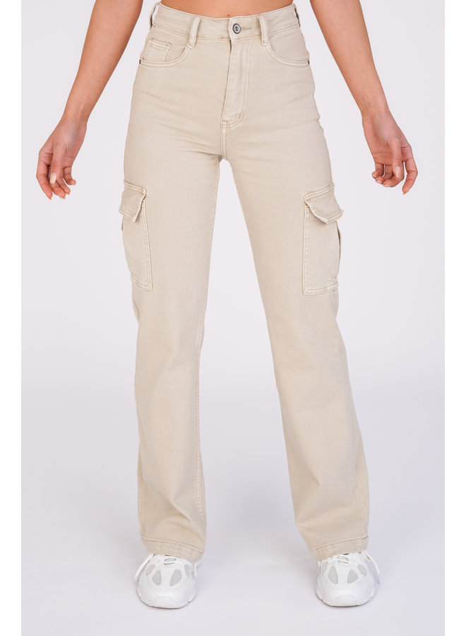 Cargo pants beige met stretch en high waist model