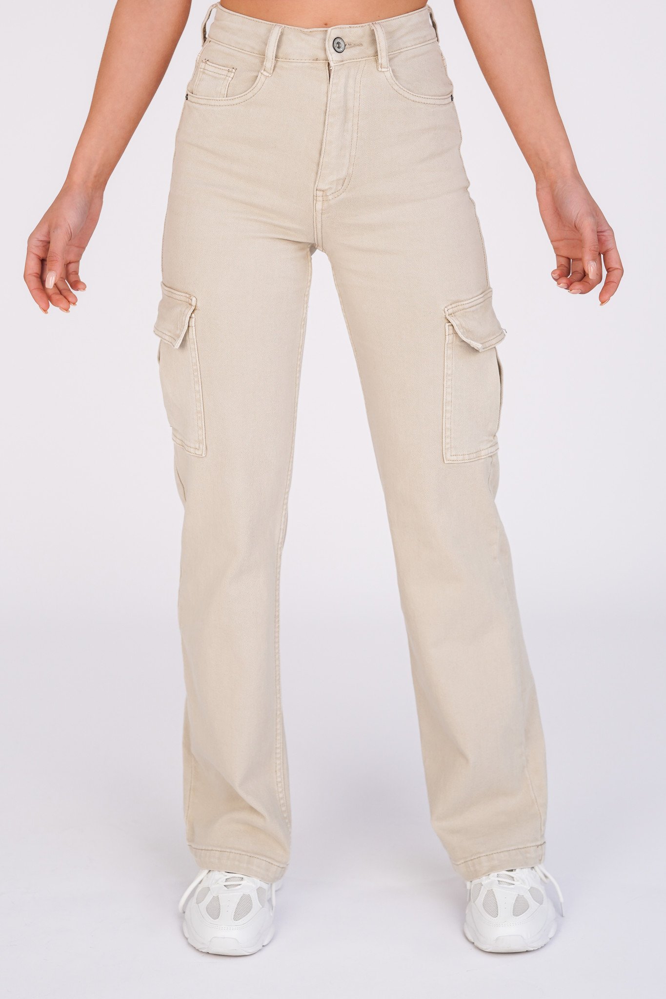 Cargo pants beige met stretch en high waist model | - Esuals