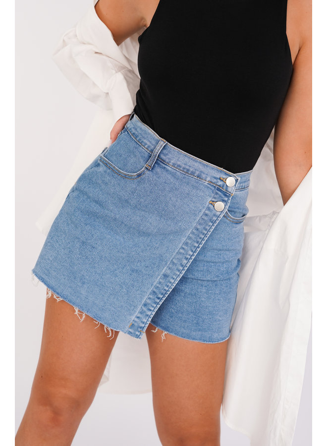 Denim skort met overslag blauw