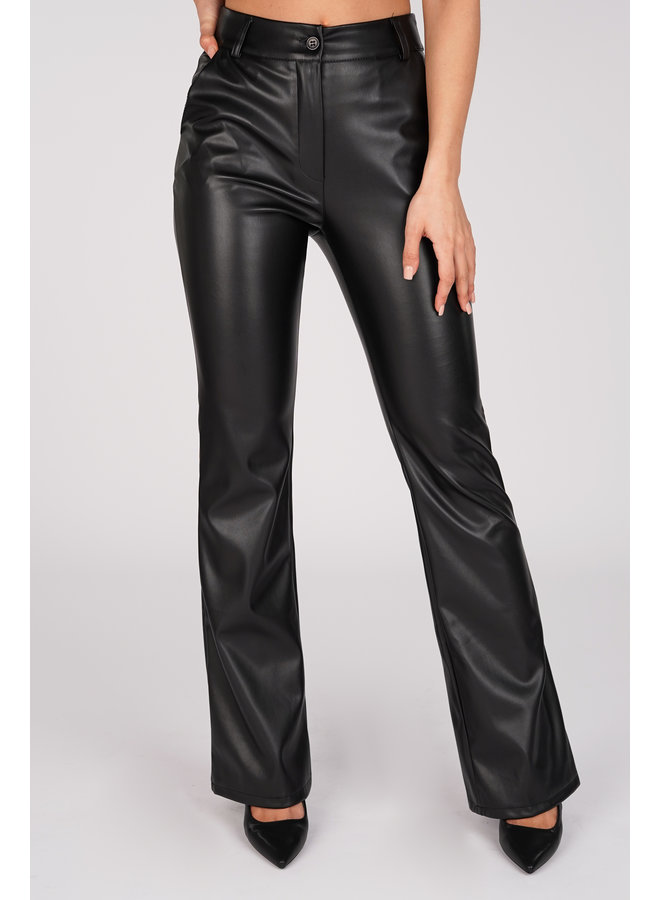 High waist leatherlook flared pants zwart