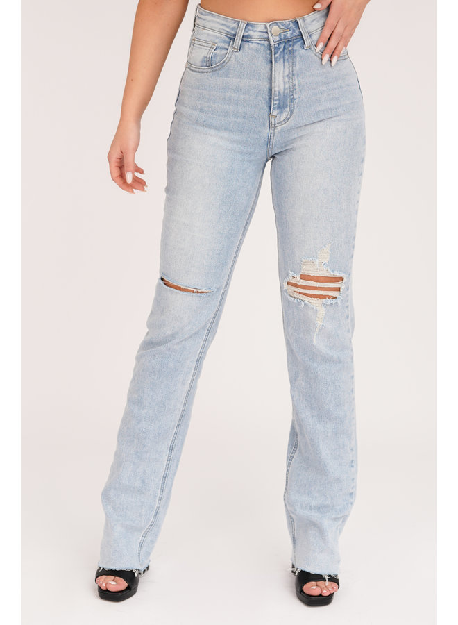 Straight leg jeans tall met destroyed details blauw