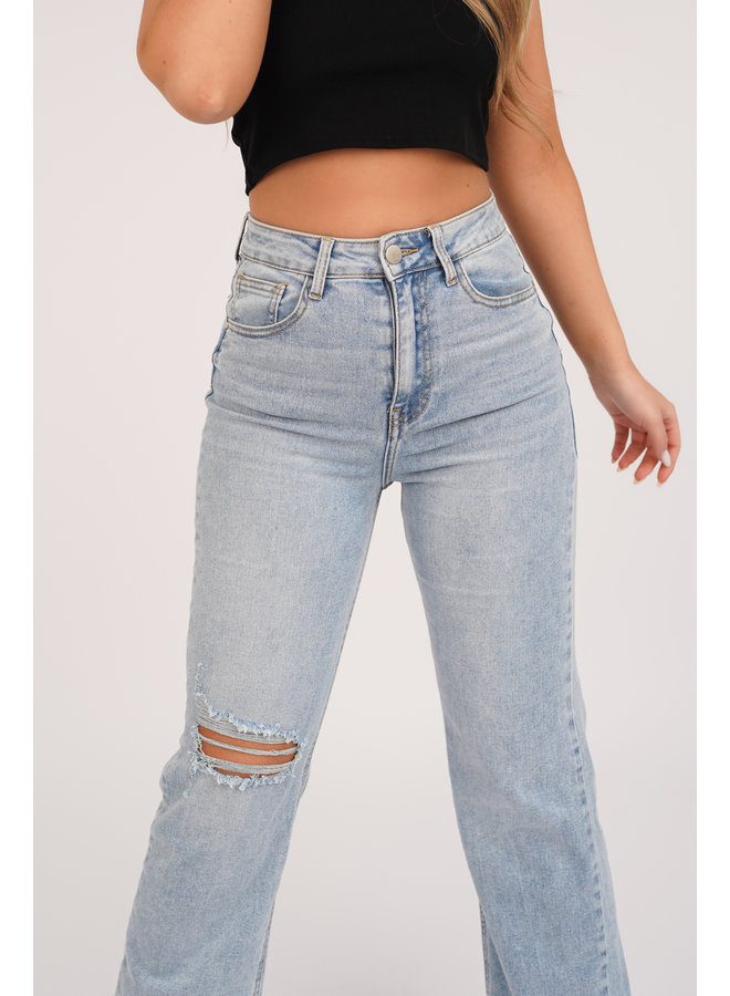 Straight leg jeans met destroyed detail blauw