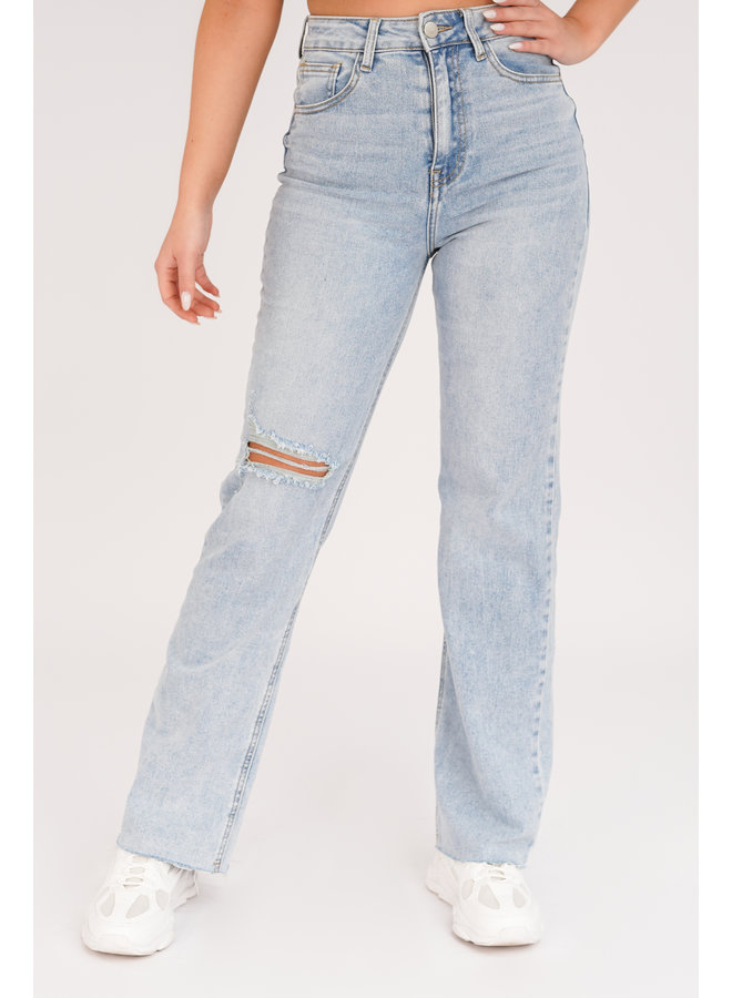 Straight leg jeans met destroyed detail blauw