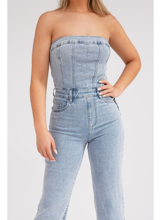 Strapless jumpsuit denim blauw