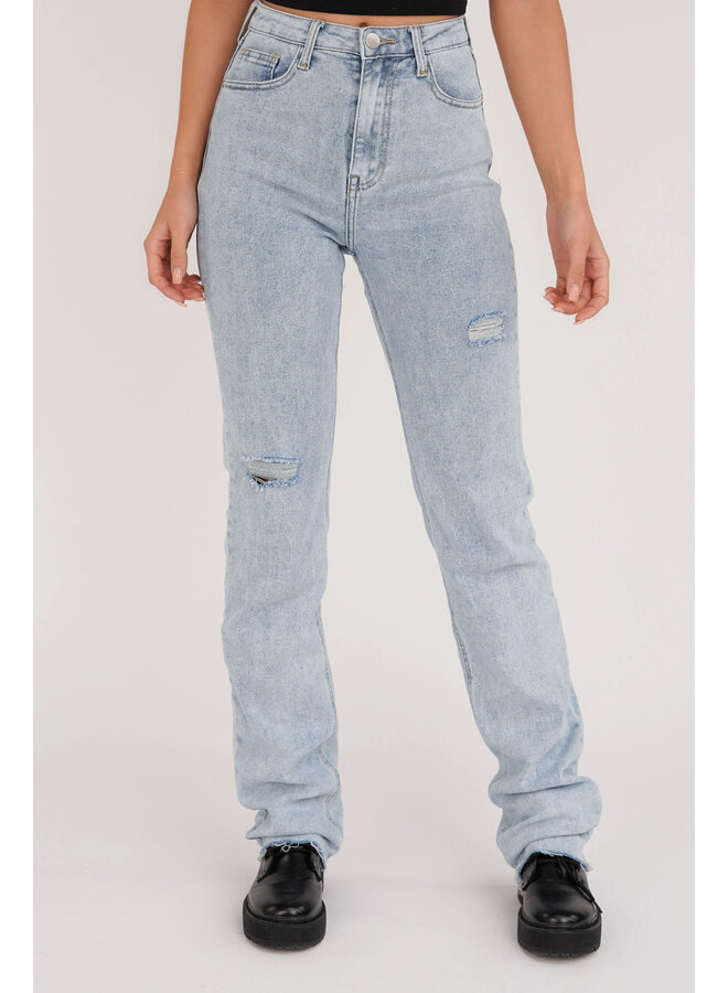 Tall straight leg jeans met destroyed details blauw