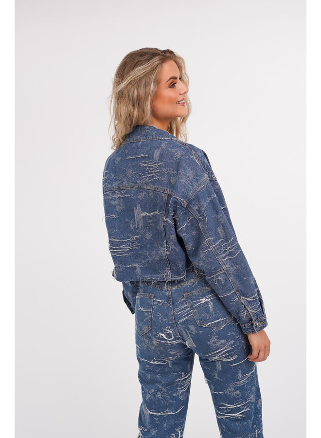 Denim jacket cropped destroyed blauw