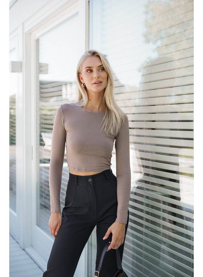 Crop top taupe met lange mouwen